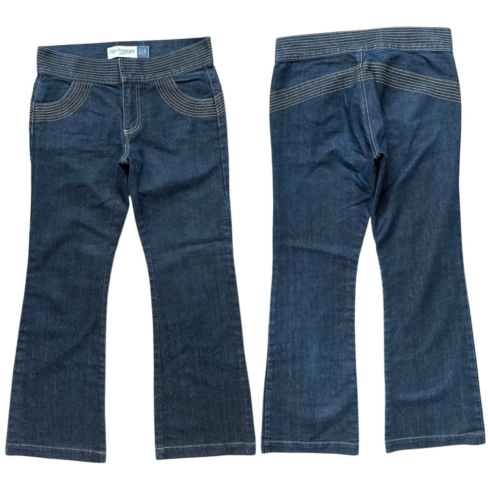 Vintage Y2K GAP Low Rise Dark Wash Brown Contrast Stitch Hip Hug McBling Jeans 2